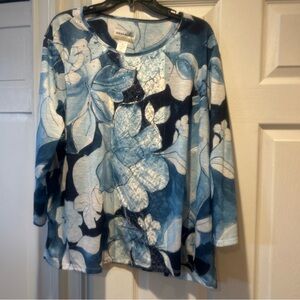 NWT Sz 3x Alfred Dunner classics blue floral top